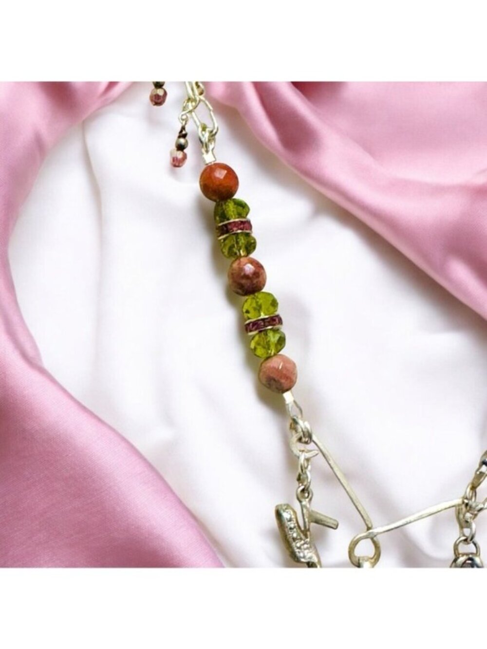 Parisian Muse Tiny Canvas Necklace with Unakite & Pink Jasper | Alma Antigua - Picture 12 of 15